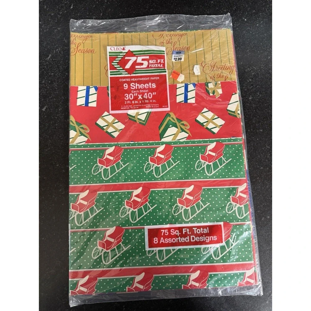 Vintage Cottagecore Christmas Wrapping Paper & Gift Tags Lot NOS Cleo USA